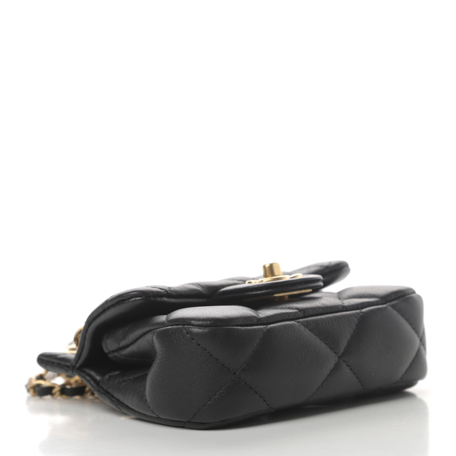 Chanel Calfskin Quilted Lady Handle Flap Card Holder With Chain Black 4 of 5