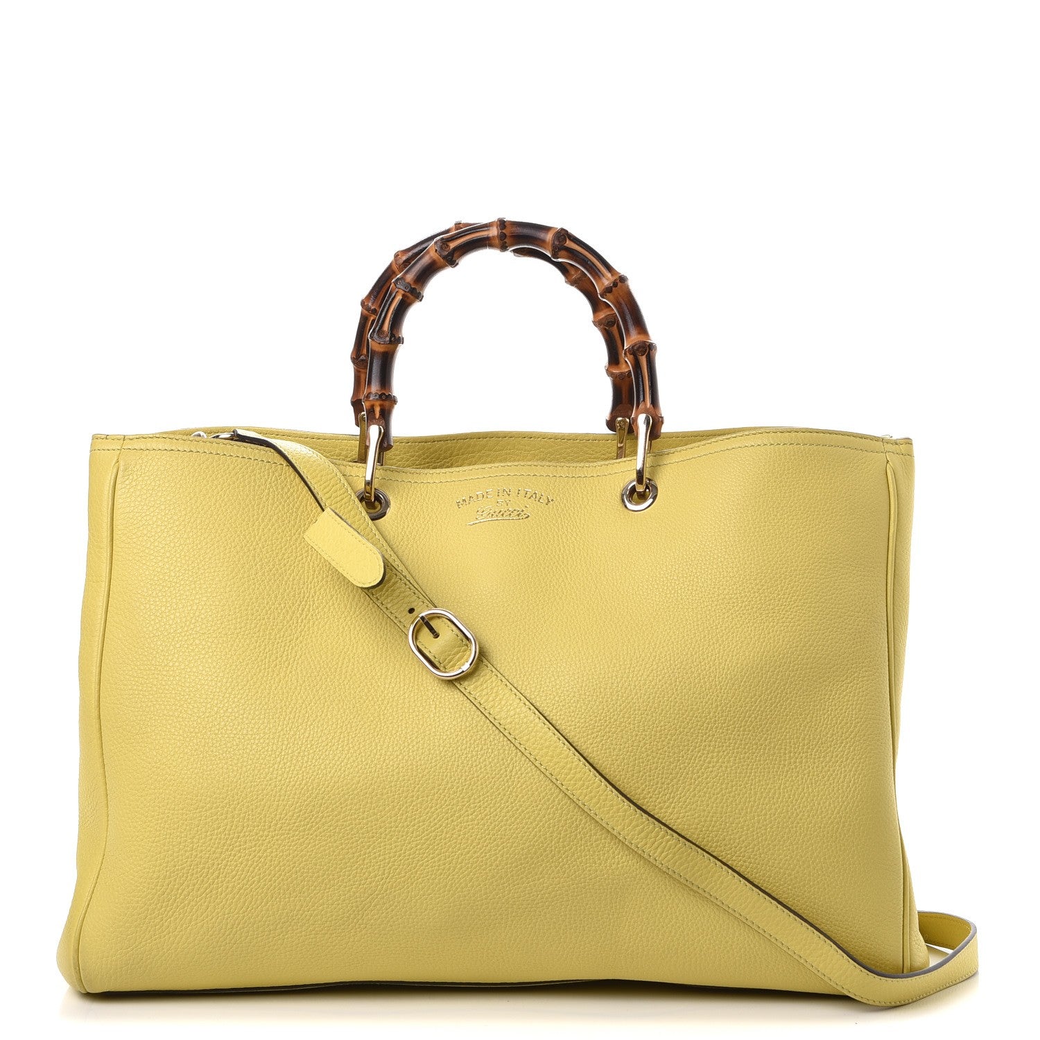 Gucci Calfskin Large Bamboo Shopper Tote Citrus 1 of 8