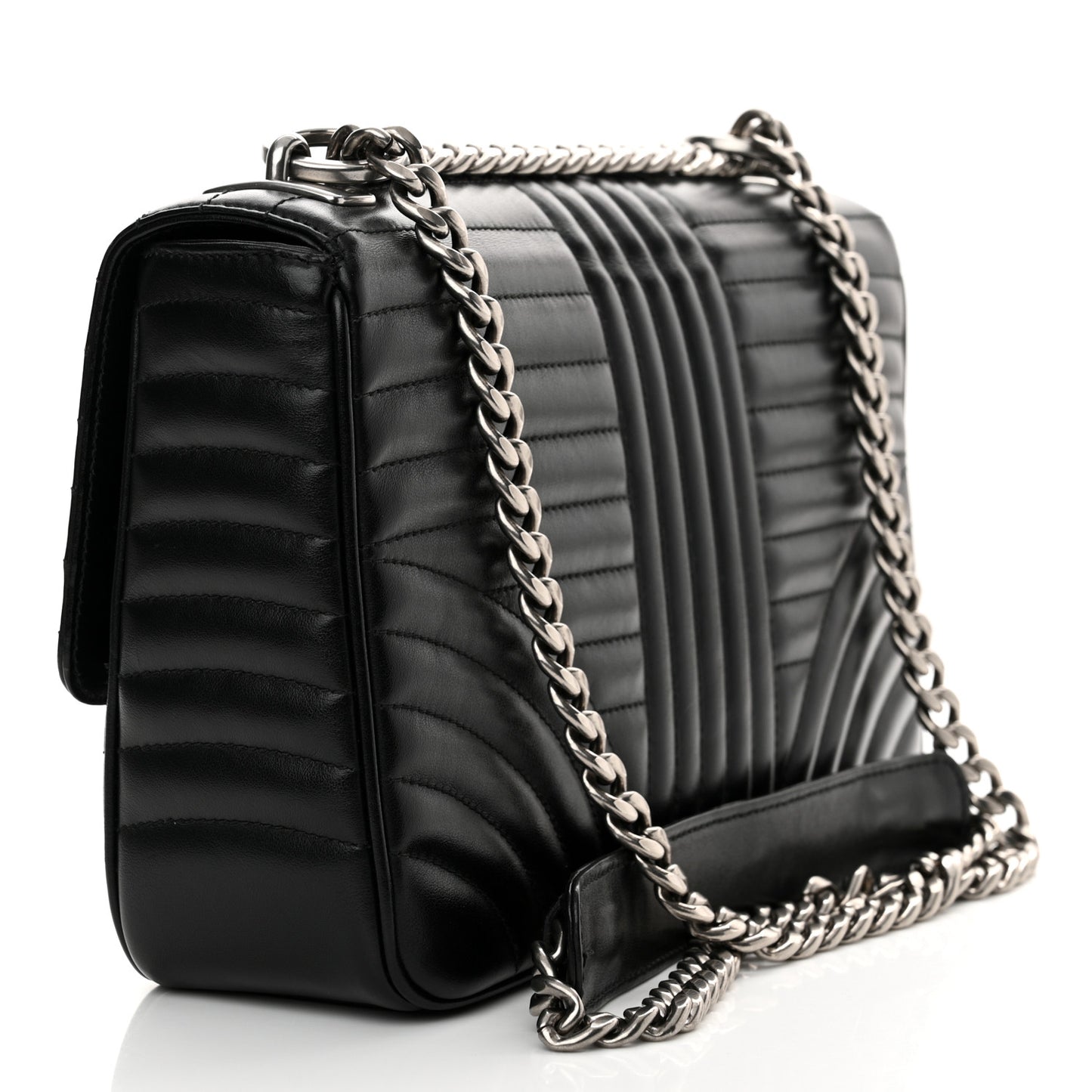 Soft Calfskin Impunture Diagramme Large Chain Flap Shoulder Bag Black
