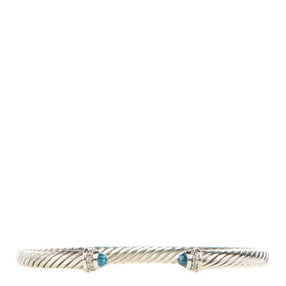 David Yurman Sterling Silver Diamond Blue Topaz 5mm Cable Classics Bracelet 1 of 6