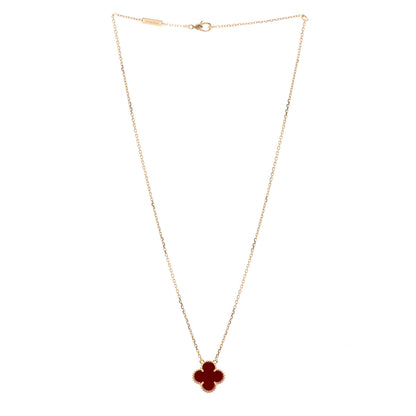 Van Cleef & Arpels 18K Yellow Gold Carnelian Vintage Alhambra Pendant Necklace 3 of 5
