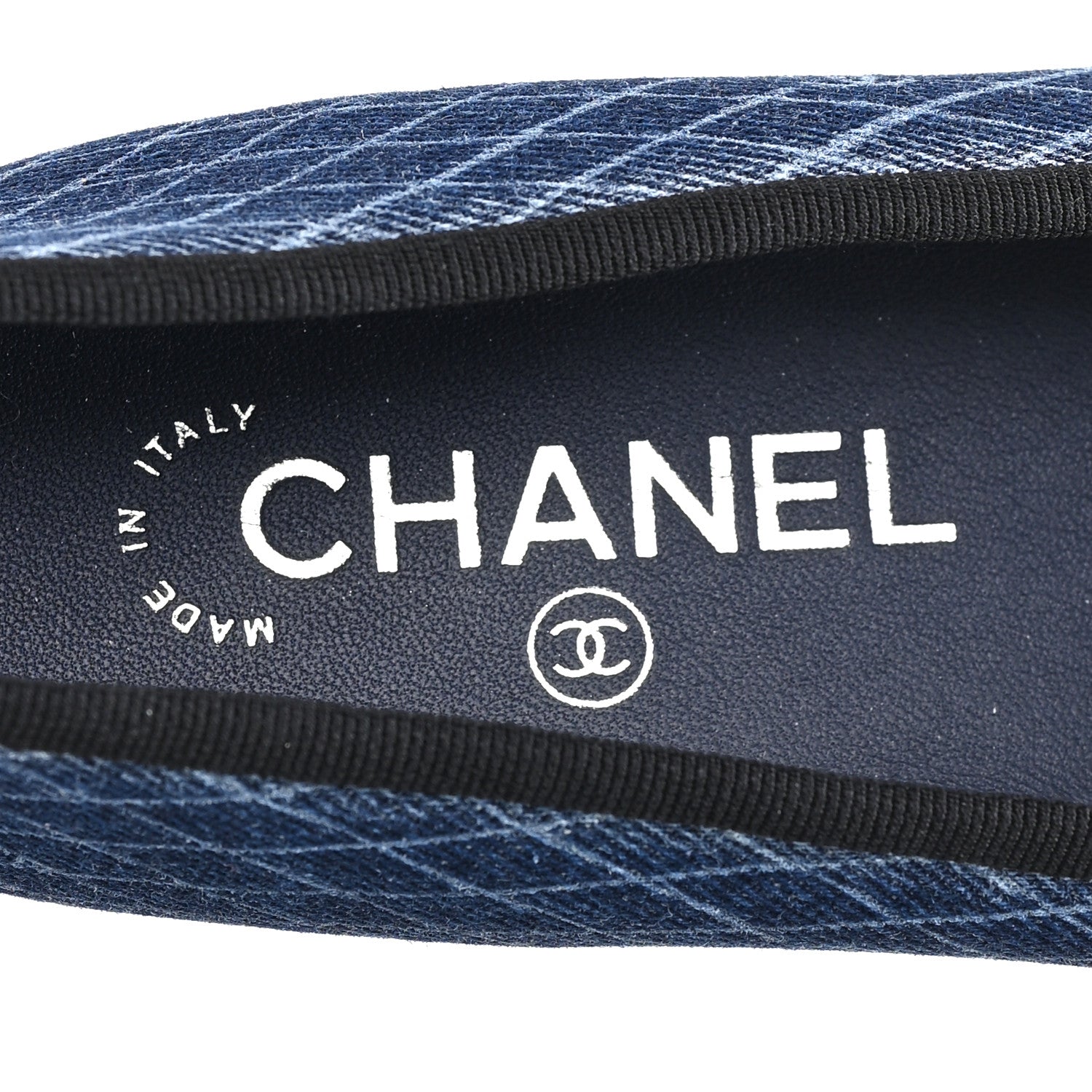 Chanel Denim Printed Quilt CC Cap Toe Ballerina Flats 37 Navy Blue Dark Grey 8 of 10