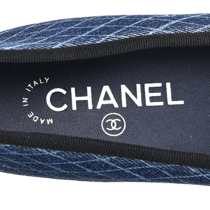 Chanel Denim Printed Quilt CC Cap Toe Ballerina Flats 37 Navy Blue Dark Grey 8 of 10