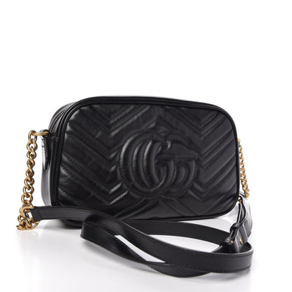 Gucci Calfskin Matelasse Small GG Marmont Chain Shoulder Bag Black 3 of 11