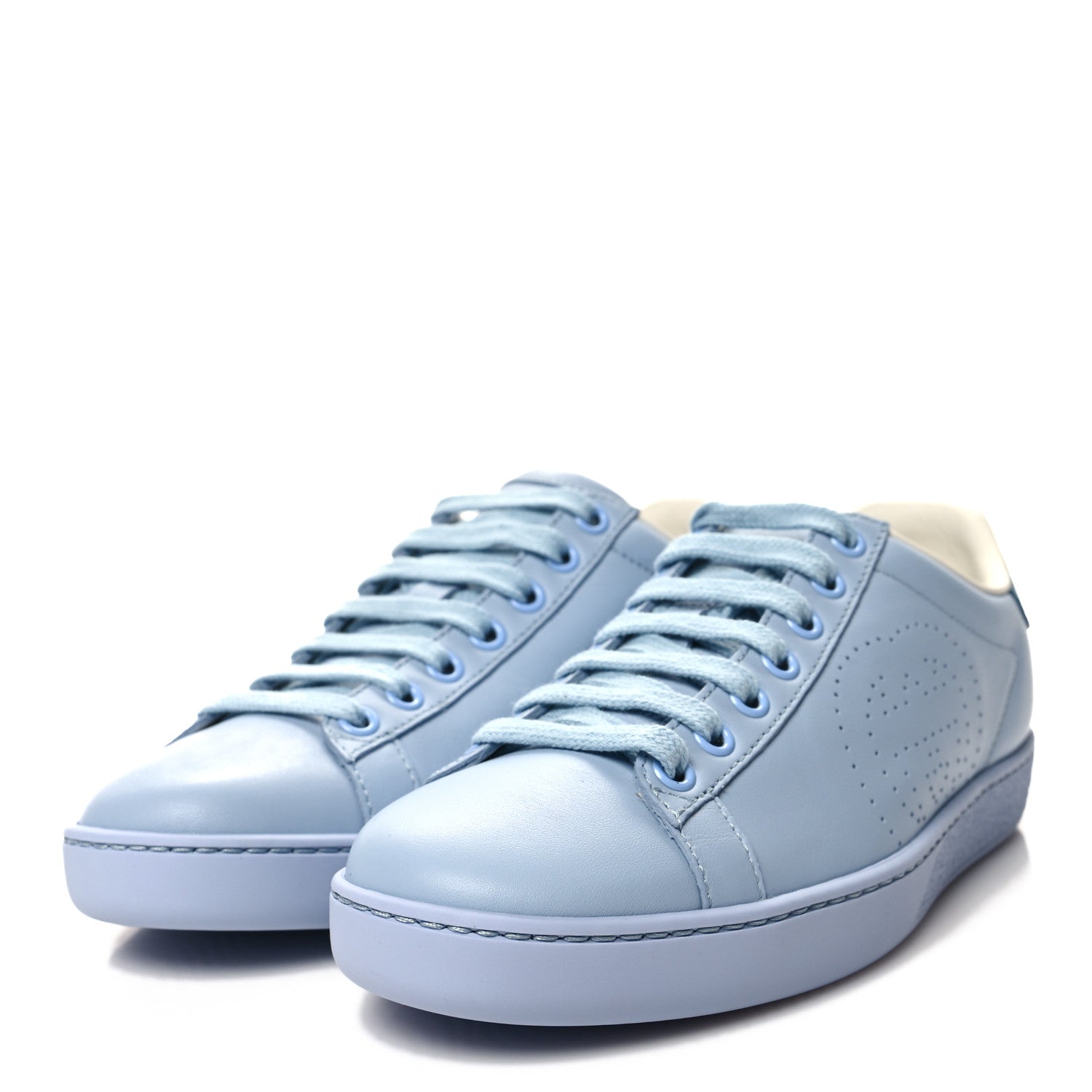 Gucci Calfskin Interlocking G Perforated Womens Ace Sneakers 35 Porcelain Light Blue Zaffiro 3 of 8