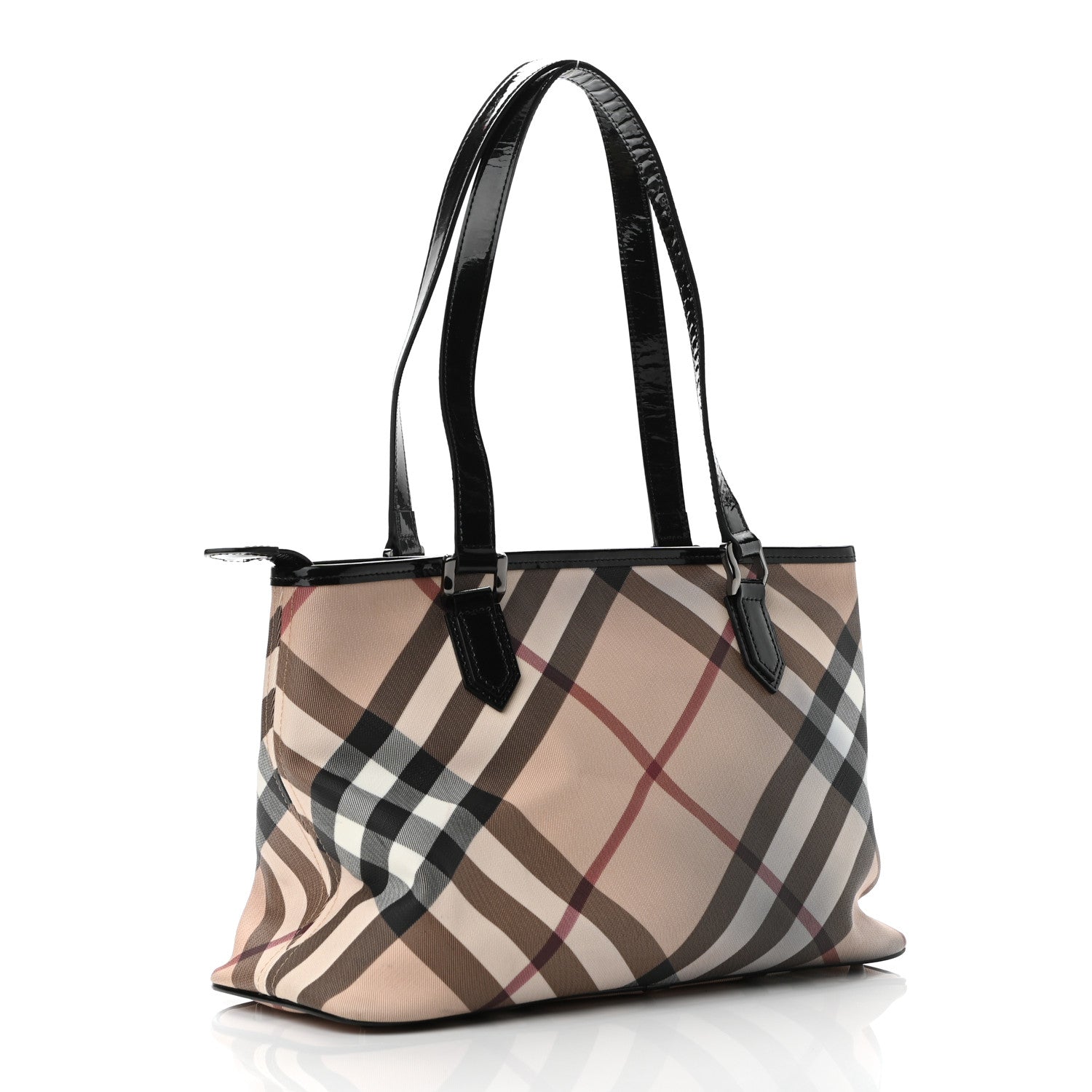 Burberry Nova Check Patent Trim Shopper Tote Black 3 of 12