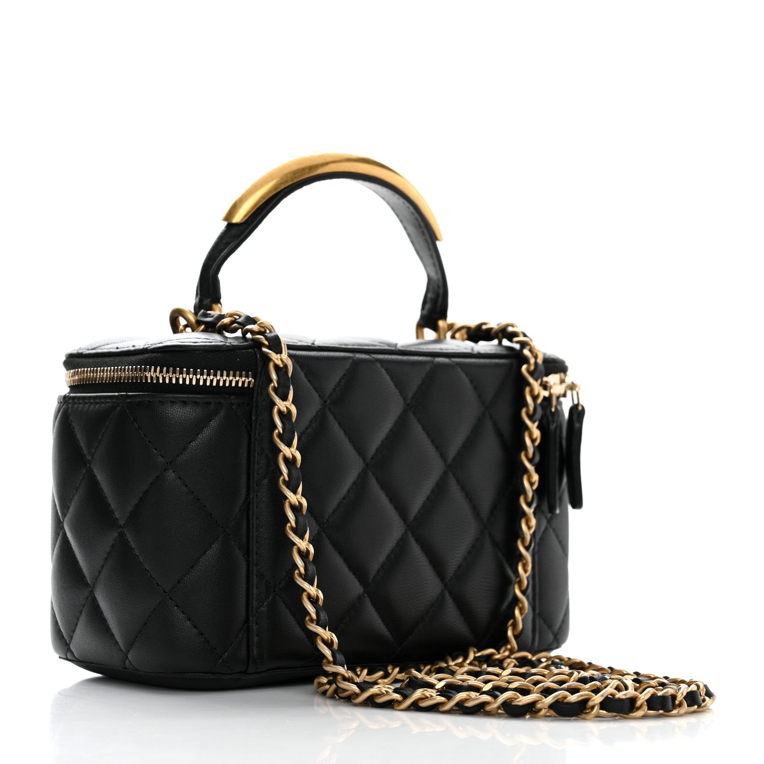 Chanel Lambskin Quilted Metal Small Top Handle Vanity Case With Chain Black 3 of 11
