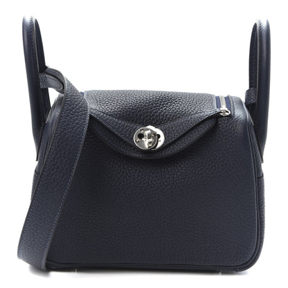 Hermes Taurillon Clemence Mini Lindy 20 Bleu Nuit 1 of 9