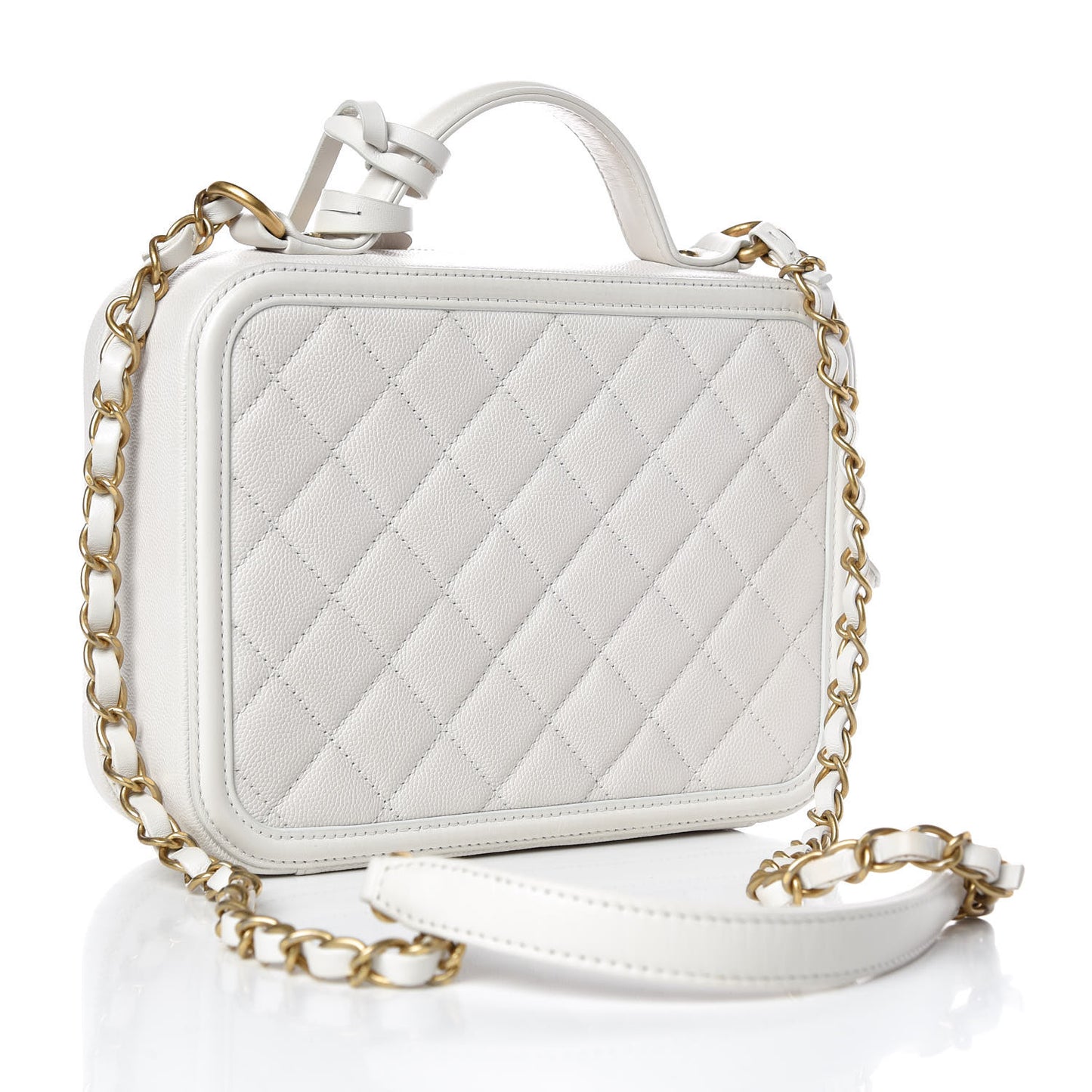 Caviar Quilted Medium CC Filigree Vanity Case White