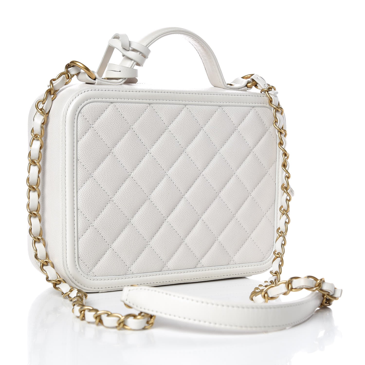Chanel Caviar Quilted Medium CC Filigree Vanity Case White 3 of 8