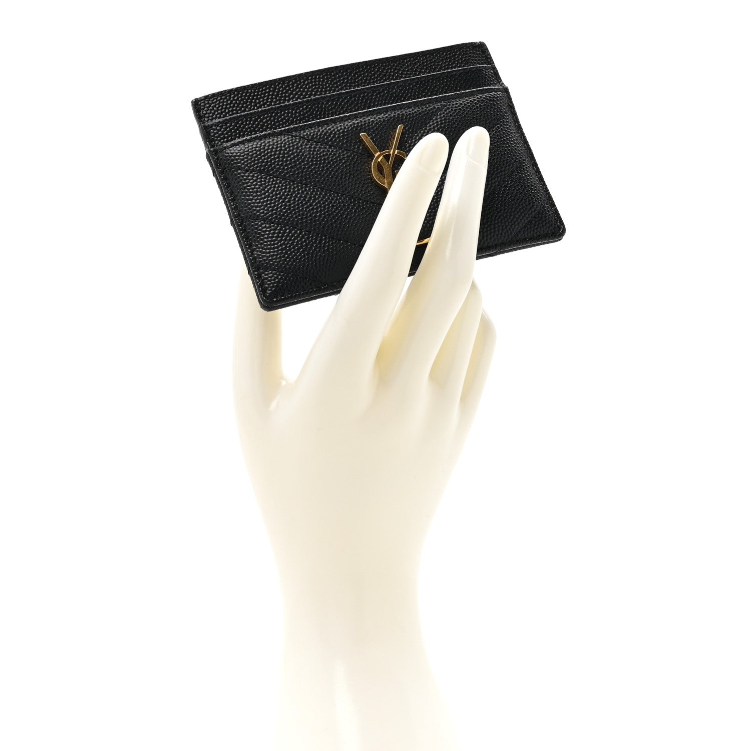 Saint Laurent Grain De Poudre Matelasse Chevron Monogram Credit Card Case Black 2 of 11
