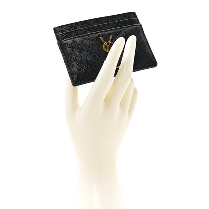 Saint Laurent Grain De Poudre Matelasse Chevron Monogram Credit Card Case Black 2 of 11