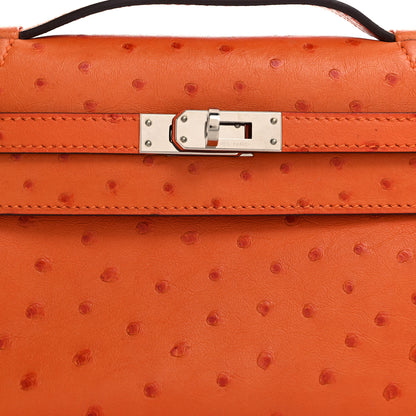 Hermes Ostrich Kelly Pochette Clutch Orange 8 of 11