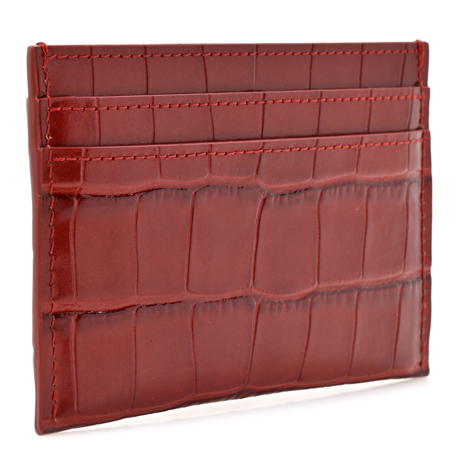 Chanel Calfskin Crocodile Embossed Crococo Card Holder Burgundy 3 of 8
