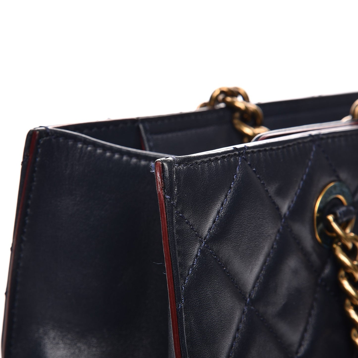 Calfskin Quilted Tote Dark Navy Red