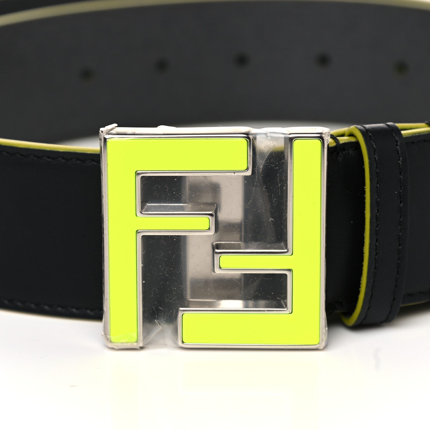 Fendi Vitello Century Elite Enamel FF Buckle Belt 95 38 Black Giallo Fluo 7 of 8