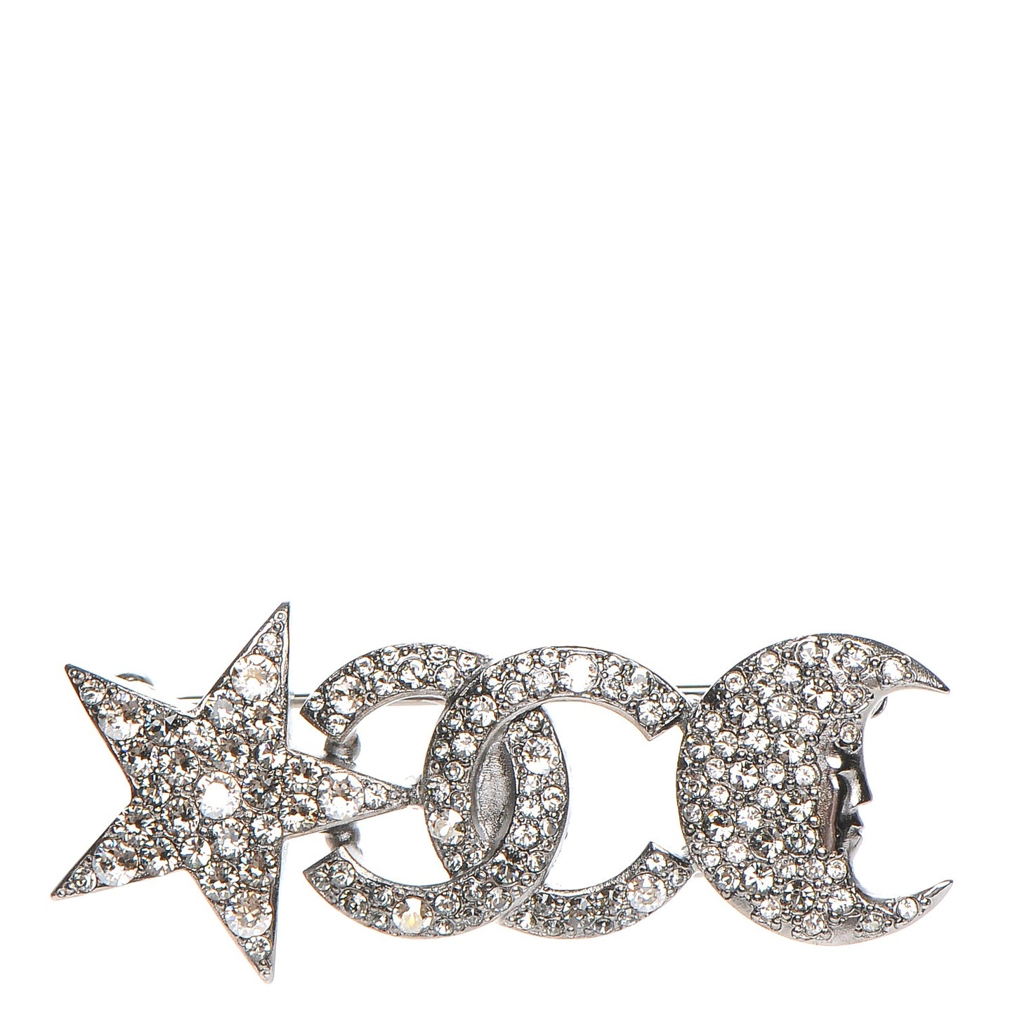 Crystal Star Moon CC Brooch Silver