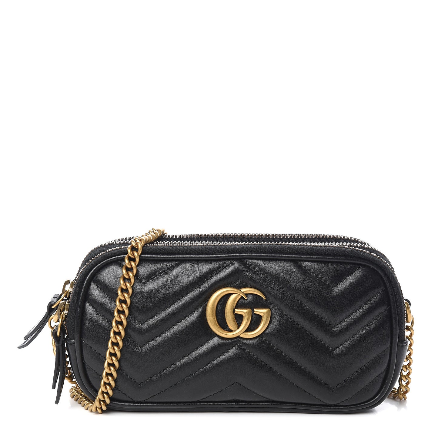 Calfskin Matelasse Mini GG Marmont Chain Crossbody Bag Black