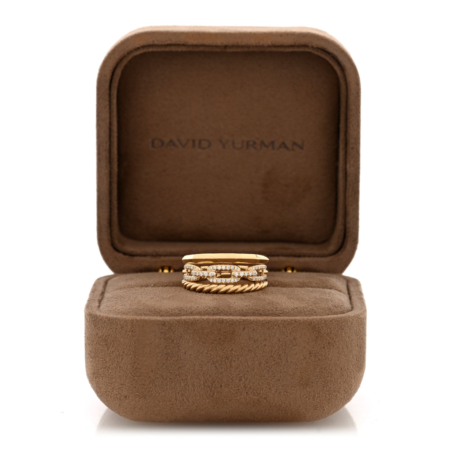 David Yurman 18K Yellow Gold Diamond 9.5mm Stax Three-Row Ring 54 7 5 of 5