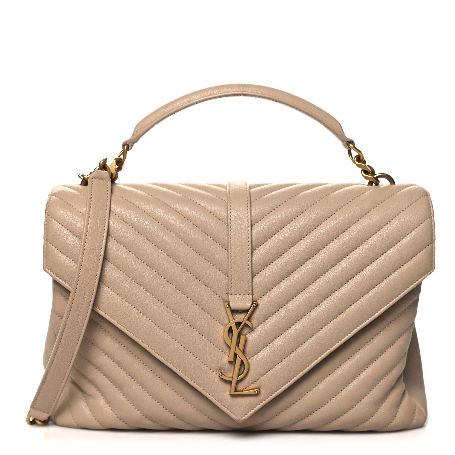 Saint Laurent Sheepskin Matelasse Chevron Monogram Large College Satchel Beige 1 of 11