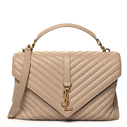 Saint Laurent Sheepskin Matelasse Chevron Monogram Large College Satchel Beige 1 of 11