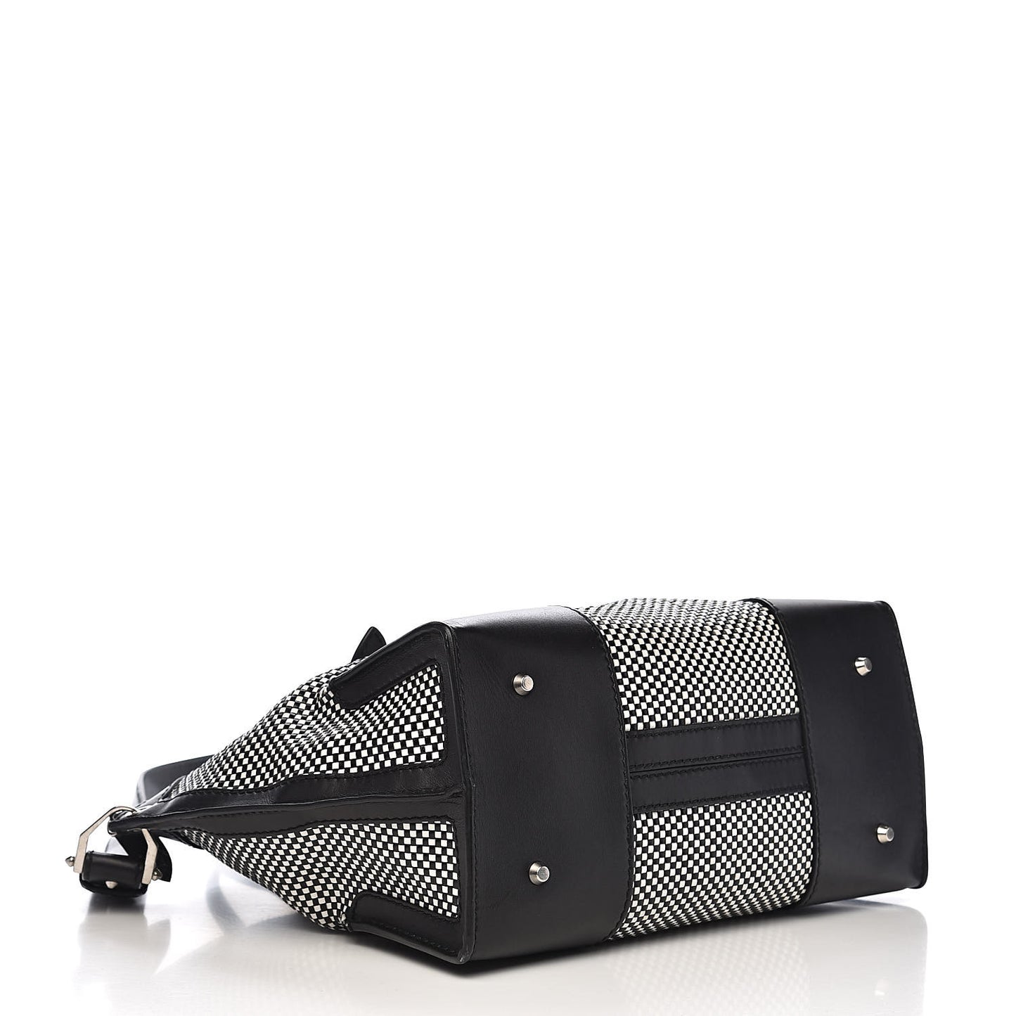 Soft Calfskin Woven Medium Legend Tote Black White