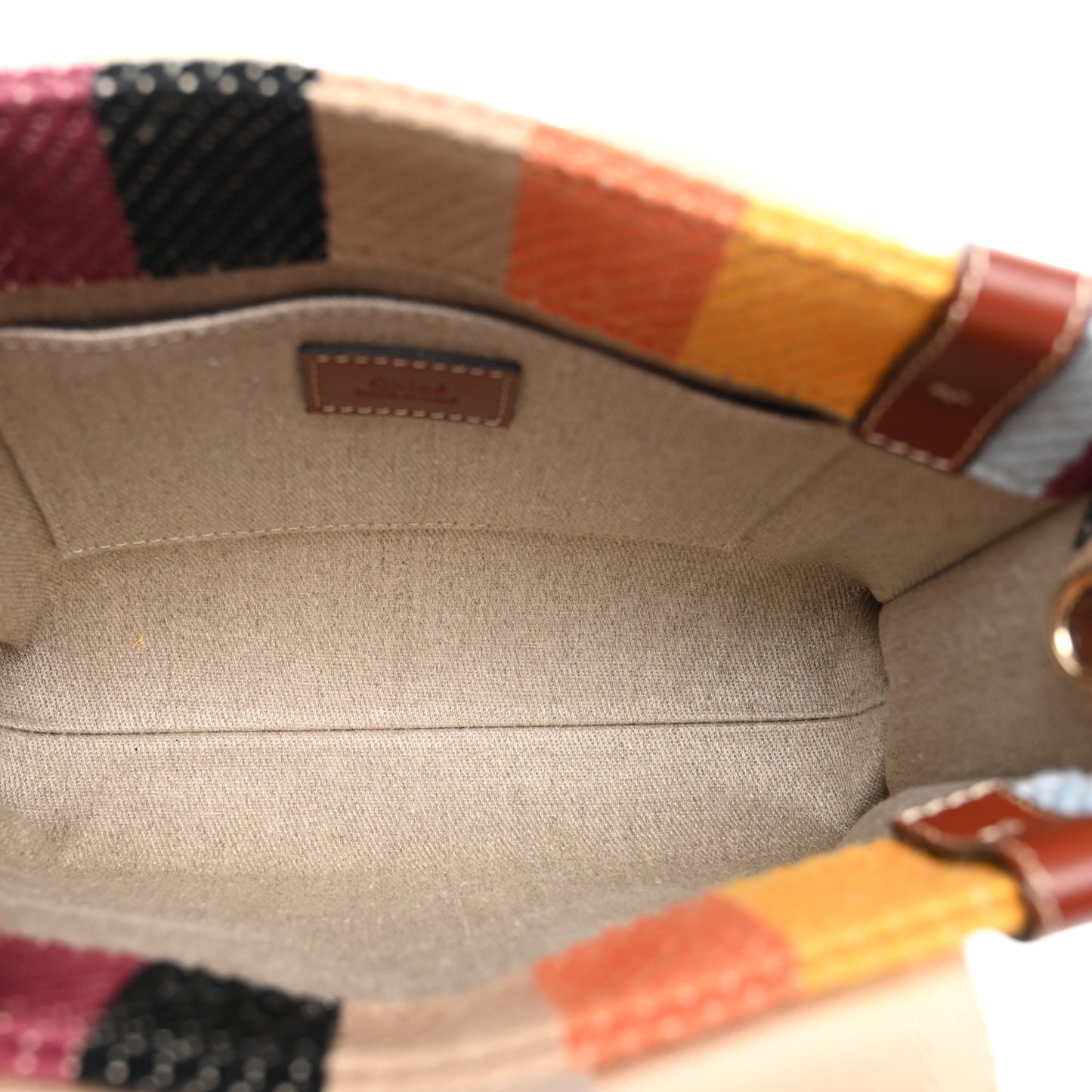 Cotton Calfskin Small Woody Striped Ribbon Tote Multicolor