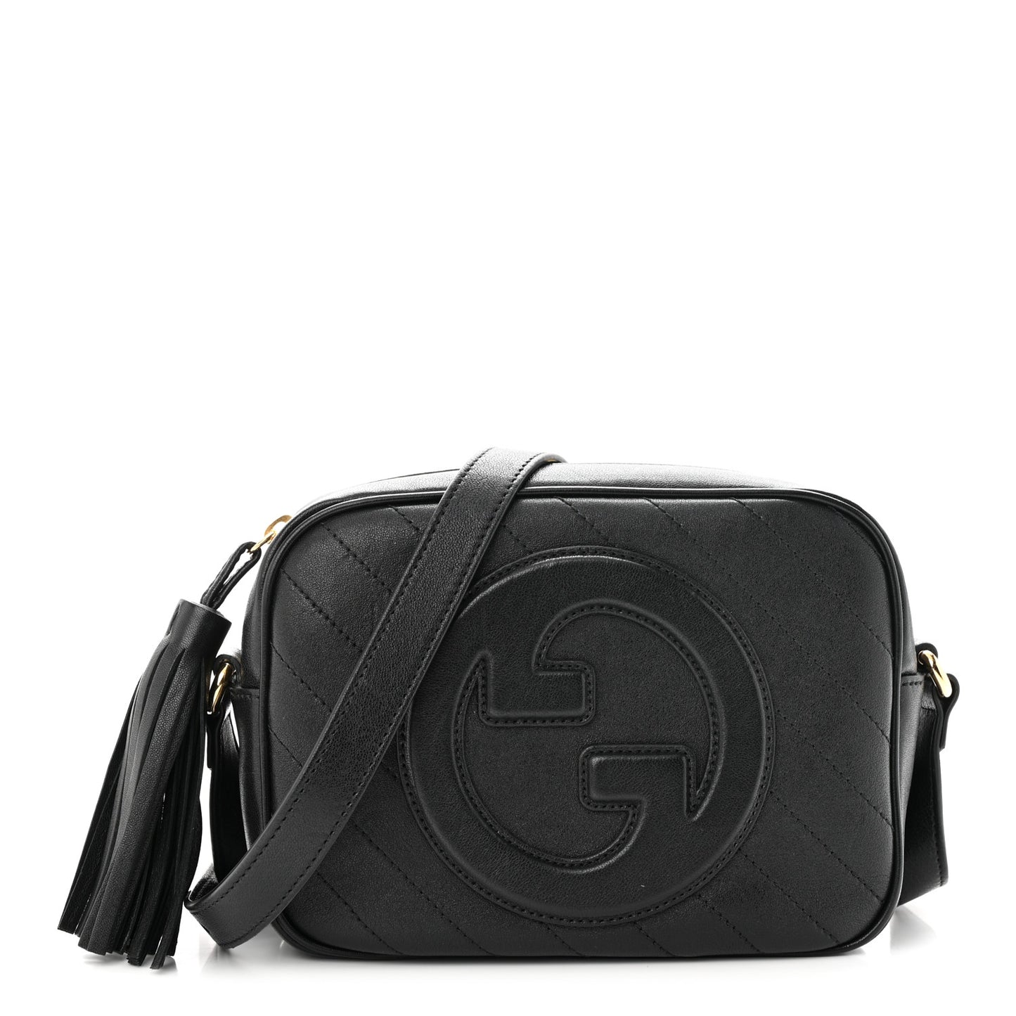 Sakai Be Green Calfskin Diagonal Stitched Small Blondie Shoulder Bag Black