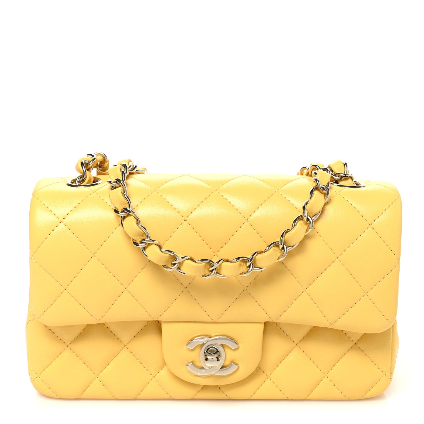 Lambskin Quilted Mini Rectangular Flap Yellow