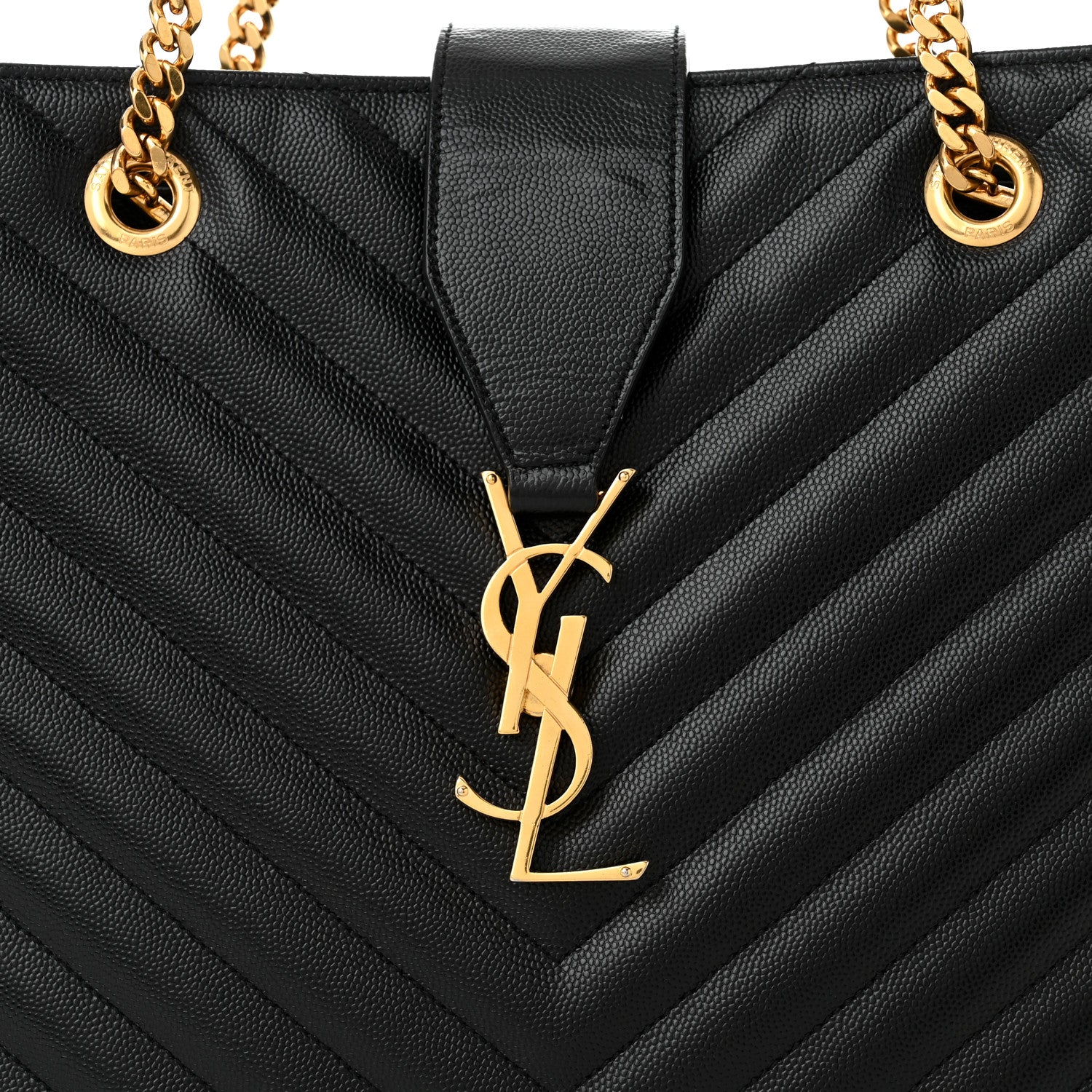 Saint Laurent Grain De Poudre Matelasse Chevron Monogram Shopping Bag Black 9 of 14