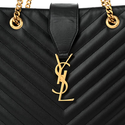 Saint Laurent Grain De Poudre Matelasse Chevron Monogram Shopping Bag Black 9 of 14