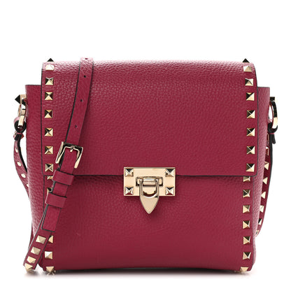 Valentino Garavani Pebbled Calfskin Rockstud Flip Lock Flap Messenger Raspberry 1 of 11