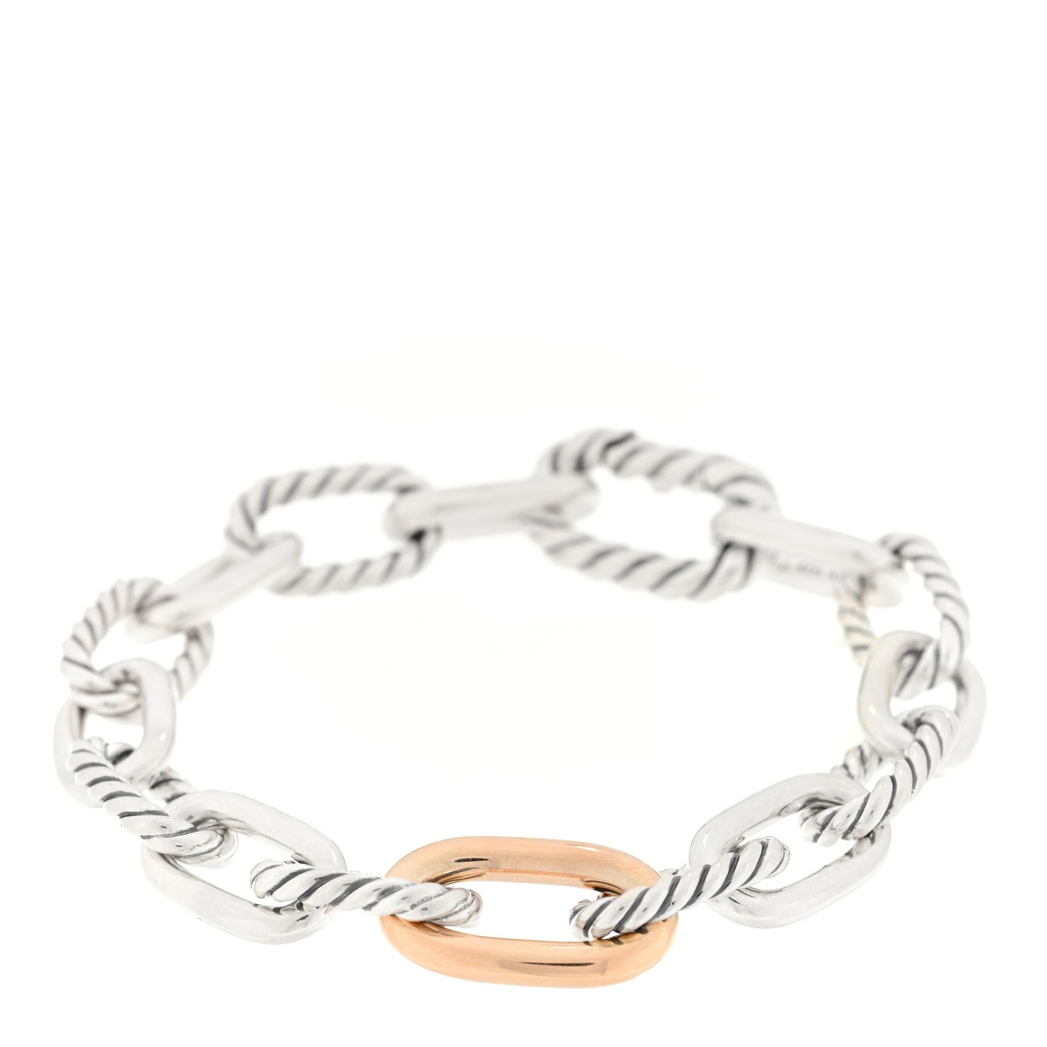 David Yurman Sterling Silver 18K Rose Gold 8.5mm Madison Chain Bracelet 1 of 4