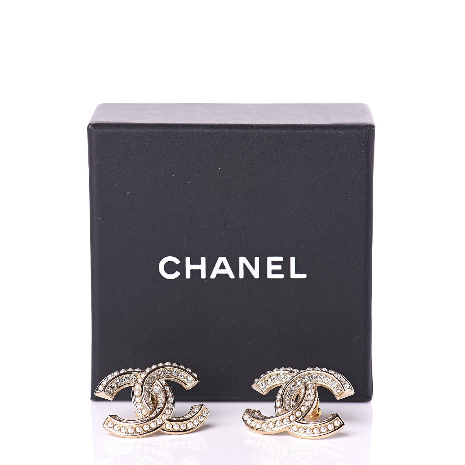 Chanel Crystal Pearl CC Earrings Light Gold 5 of 5