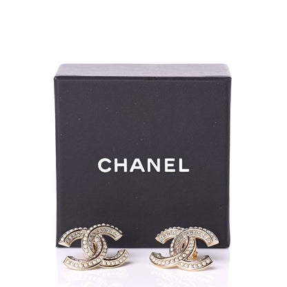 Chanel Crystal Pearl CC Earrings Light Gold 5 of 5