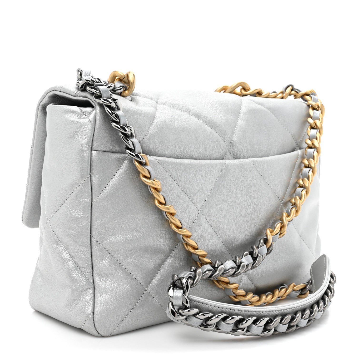 Chanel Metallic Goatskin Quilted Large Chanel 19 Flap Silver 3 of 10