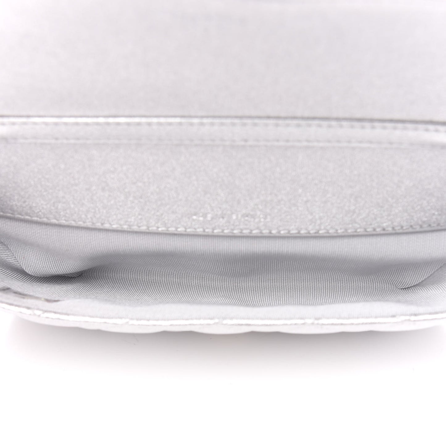 Metallic Lambskin Quilted Glasses Case With Chain Silver