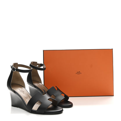 Hermes Calfskin Legend Wedge Sandals 36.5 Black 10 of 10