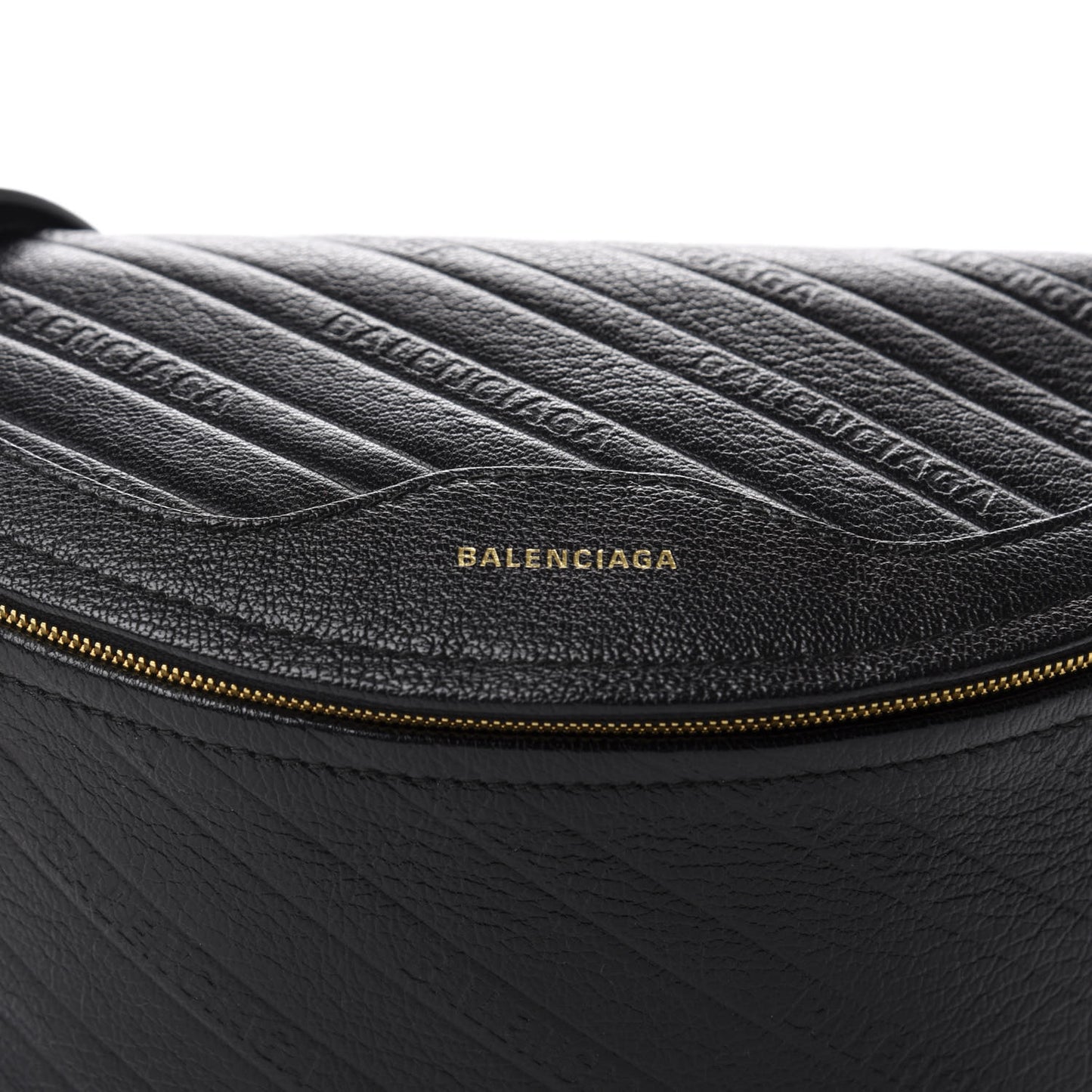 Shiny Goatskin Allover Logo Embossed XS Souvenir Belt Bag Black
