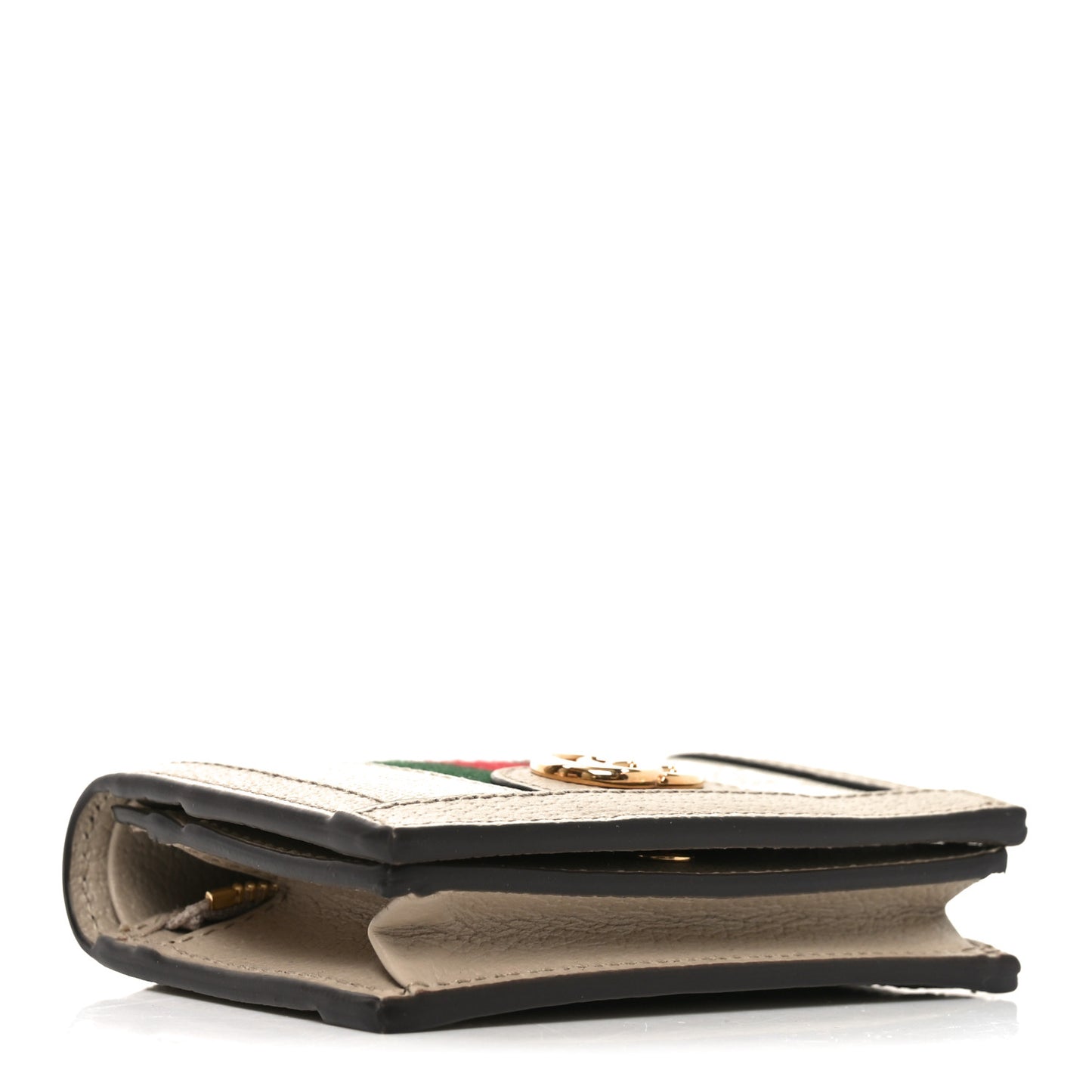 GG Supreme Monogram Textured Dollar Calfskin Web Ophidia Card Case Beige Mystic White Oatmeal