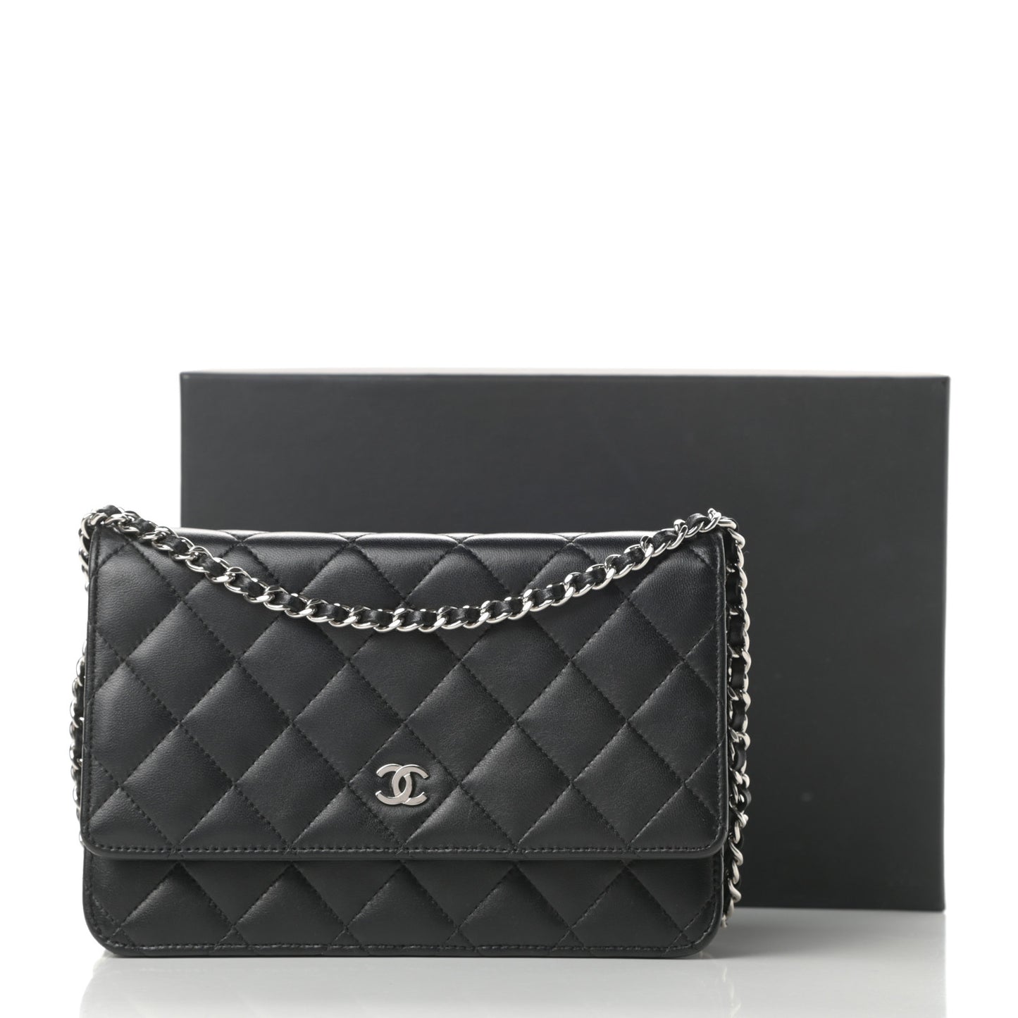 Lambskin Quilted Wallet On Chain WOC Black