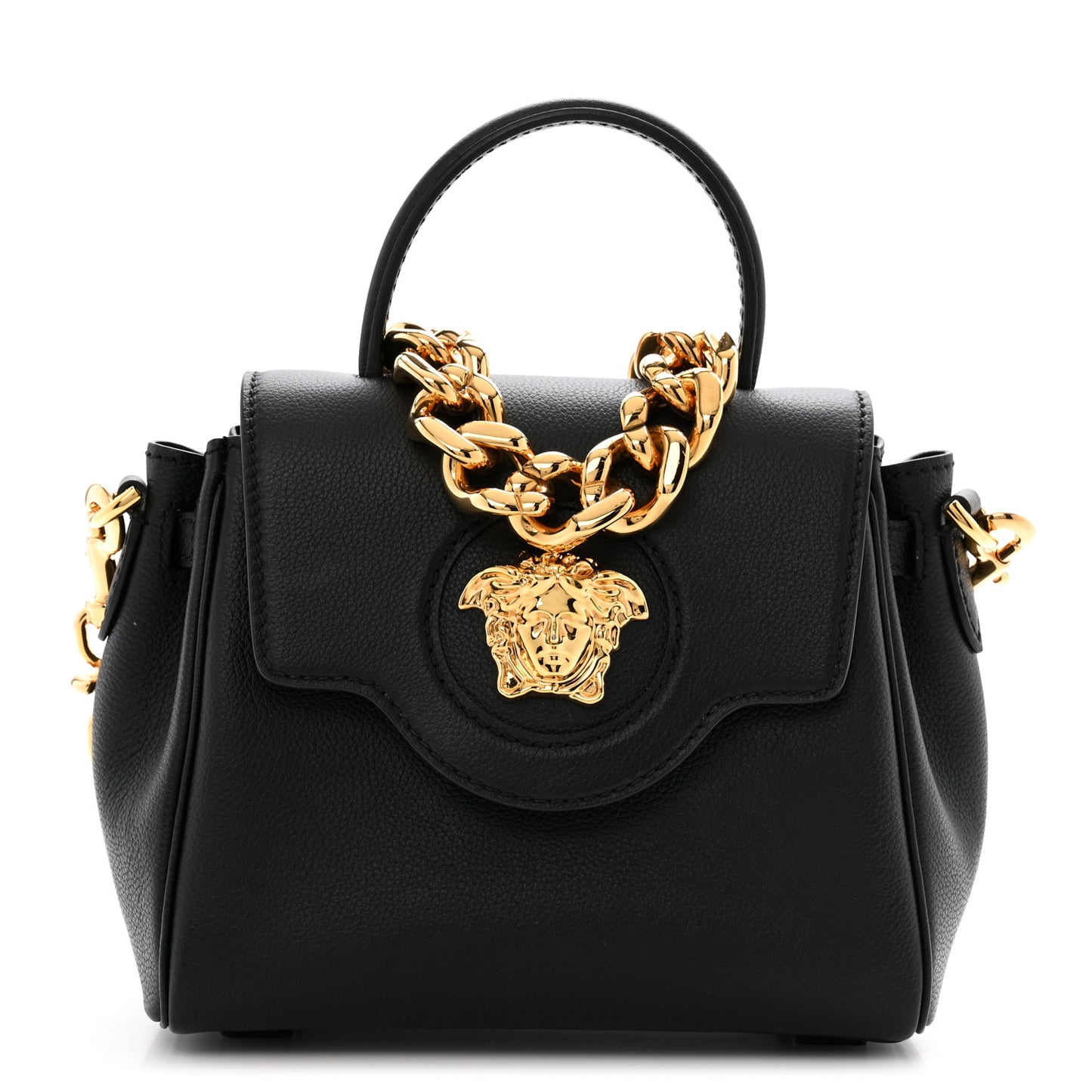 Grained Calfskin Small La Medusa Top Handle Bag Black