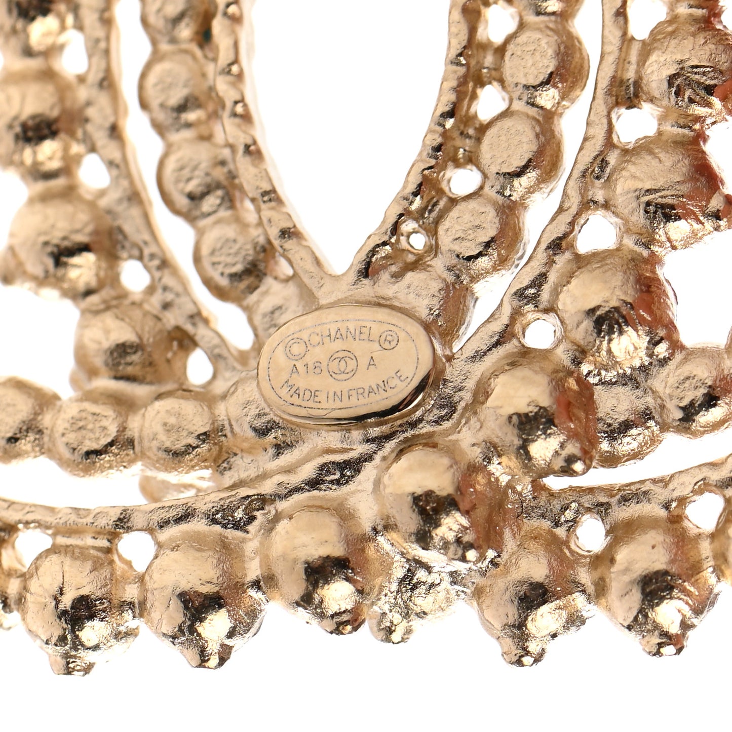 Pearl Crystal CC Brooch Gold