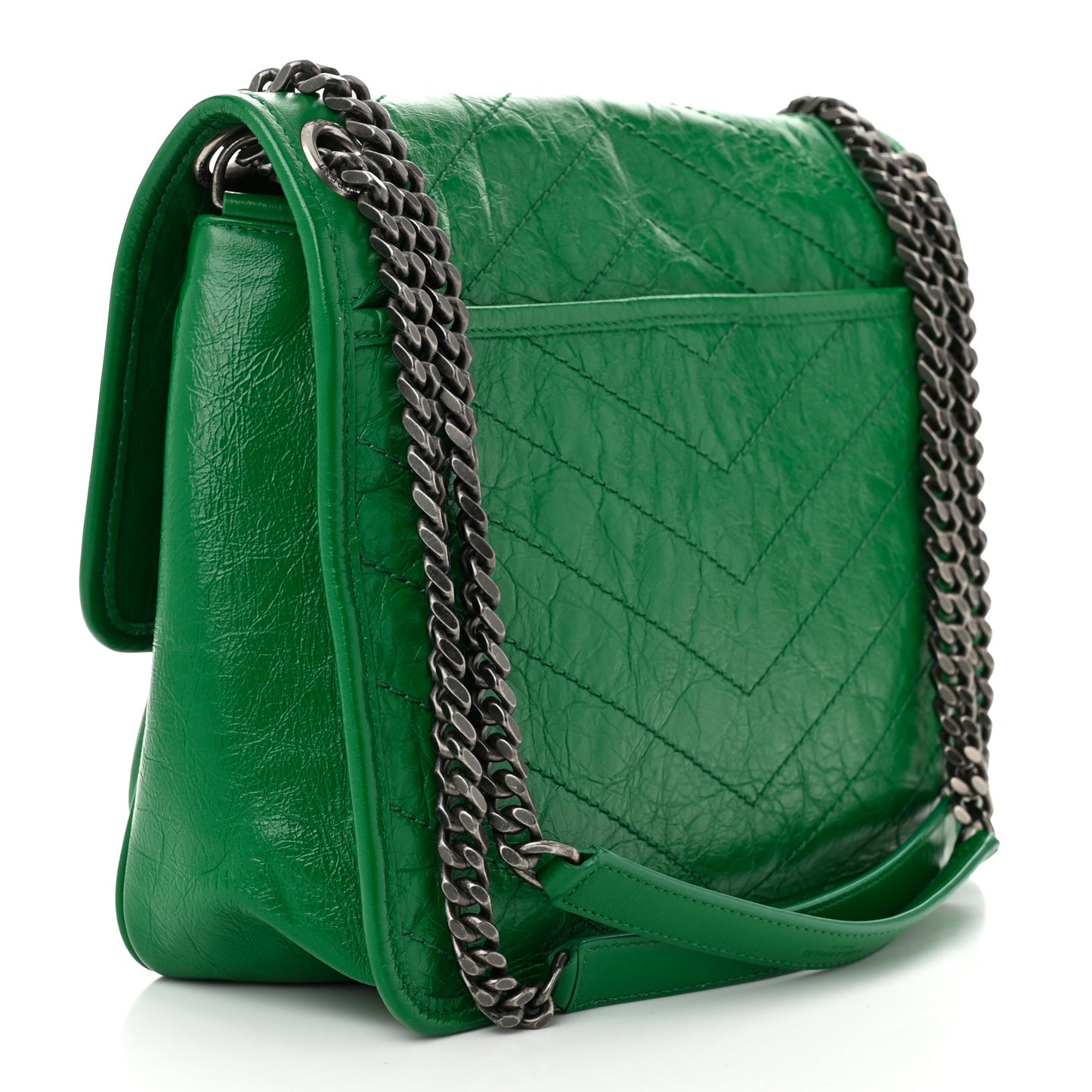 Crinkled Calfskin Matelasse Monogram Medium Niki Chain Satchel New Vert Praire
