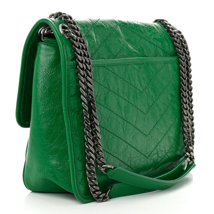 Saint Laurent Crinkled Calfskin Matelasse Monogram Medium Niki Chain Satchel New Vert Praire 3 of 10