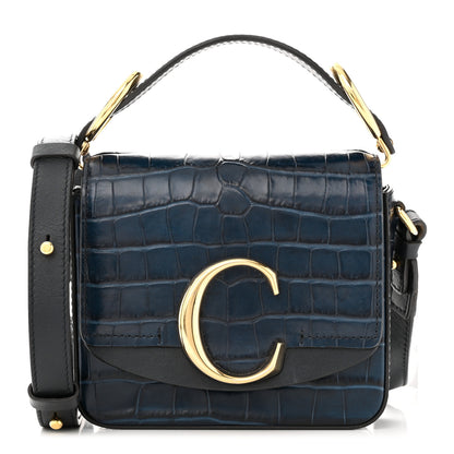 Chloe Calfskin Crocodile Embossed Mini C Double Carry Full Blue 1 of 10