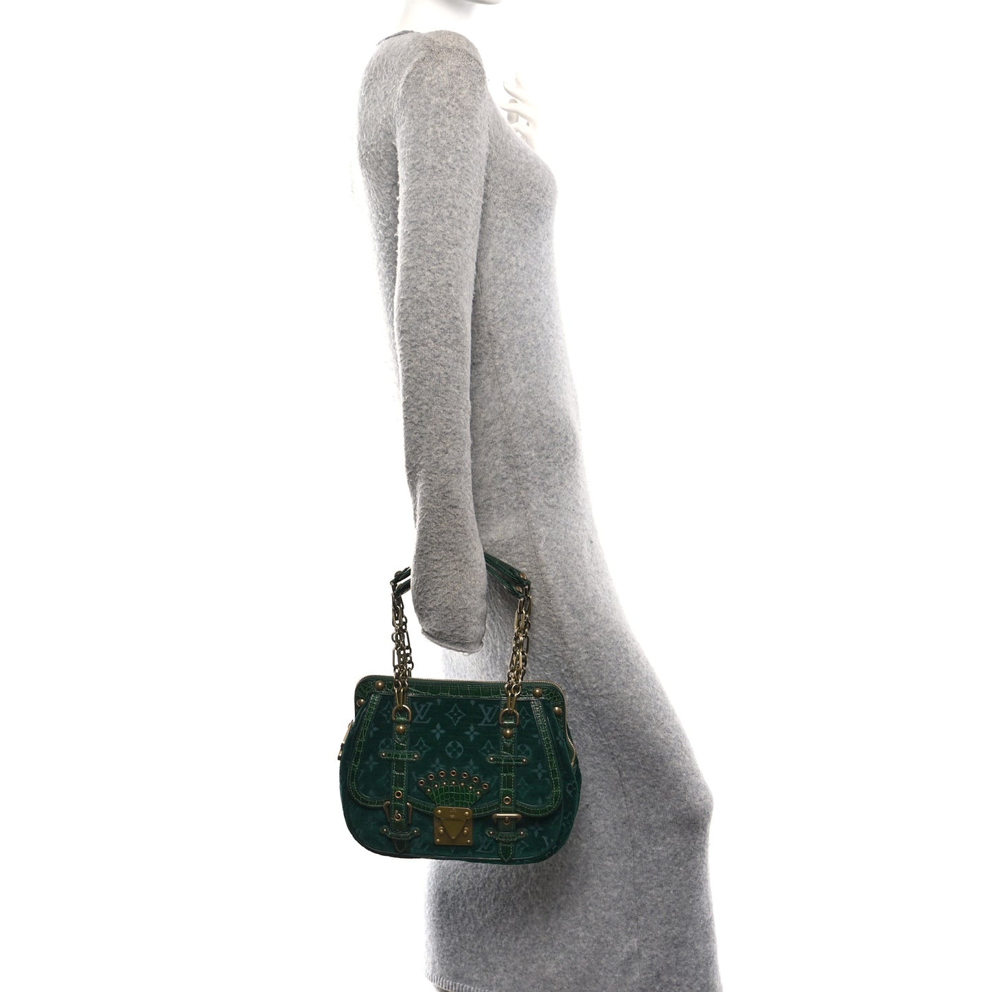 Monogram Velours Alligator Gracie MM Green