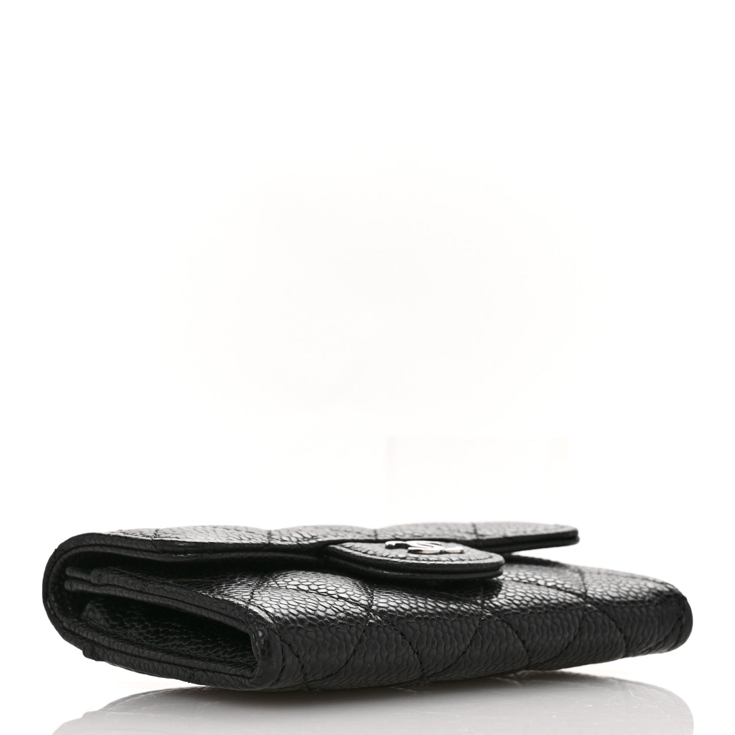 Caviar Quilted Flap Card Holder Wallet Black