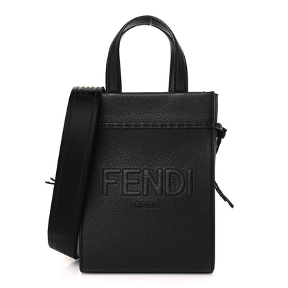 Fendi Vitello Cher Logo Embossed Mini Go To Shopper Tote Black 1 of 9