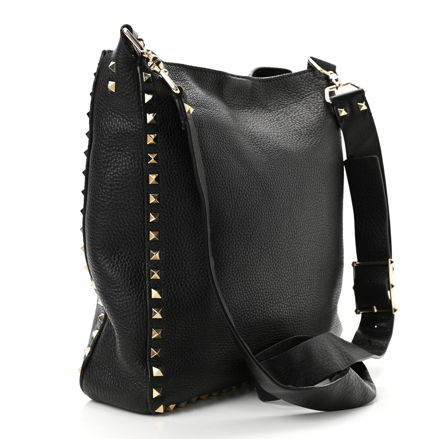 Pebbled Calfskin Large Rockstud Flip-Lock Messenger Bag Black